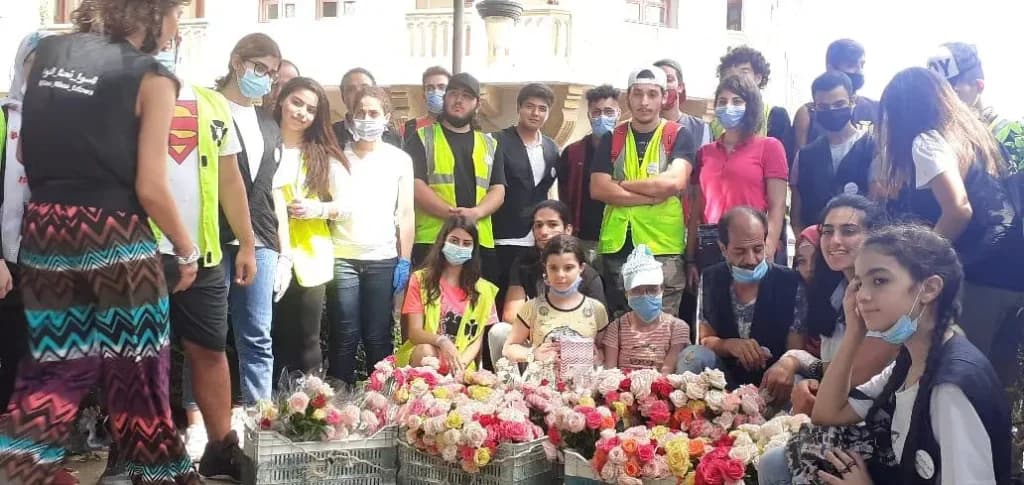 Volunteers gathered in a Beirut street during the 2020 community response